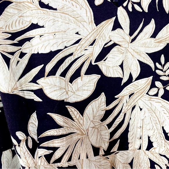 Vince Camuto Linen Tan Navy White Leaf Palm Sleeveless V Neck Dress Sz 20W - Picture 4 of 7